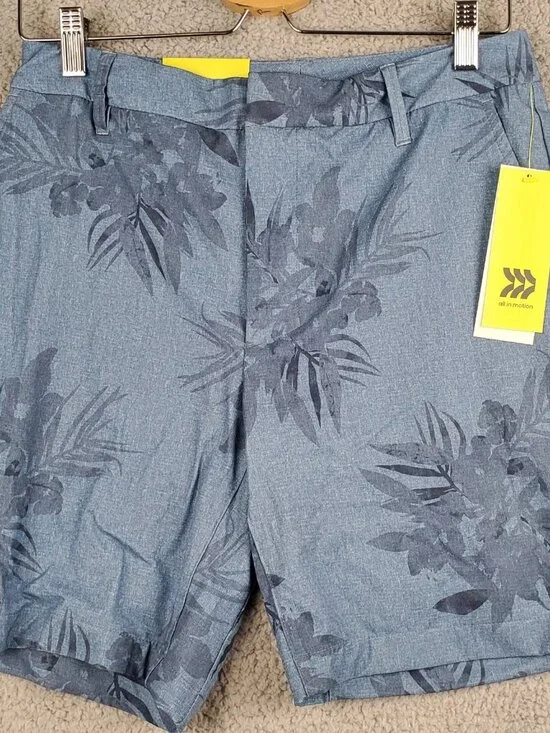 All In Motion Men's Shorts 30-40 Blue Navy Palm Tree Print Athletic Golf Stretch - Picture 2 of 5